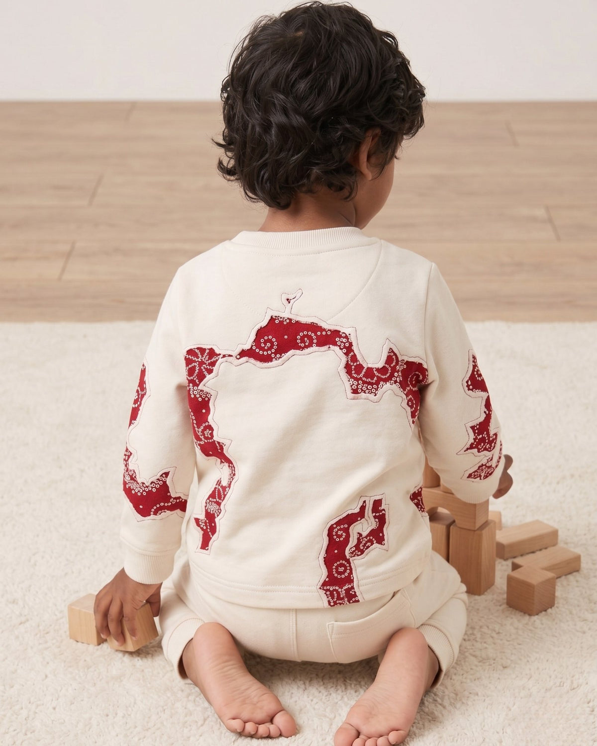 White French Terry & Red Bandhani Panel T-Shirt